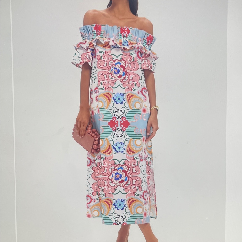 Tuckernuck Sold Out Multicolor Off-Shoulder Midi Dress Small NWT